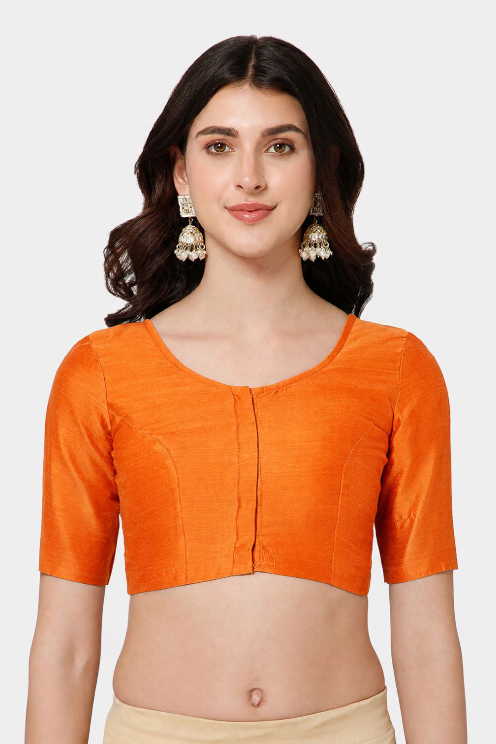 Naidu Hall Women’s Cotton Blouse – U-Neck Front Open Blouse with Elbow Sleeves & Princess Cut | Elegant Everyday & Ethnic Wear - BU17