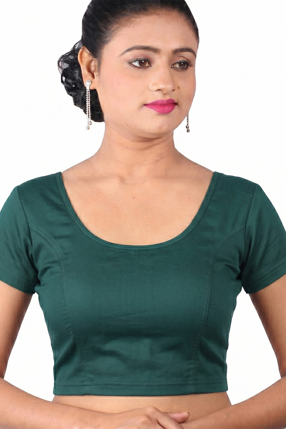 Women's Stretchable Readymade Saree Blouse – Round Neck Princess Cut Back Tie-Up Blouse for Sarees - MD27