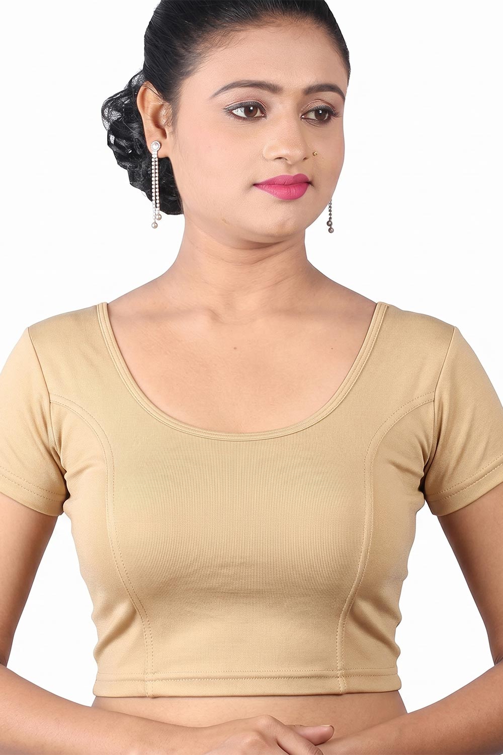 Women's Stretchable Readymade Saree Blouse – Round Neck Princess Cut Back Tie-Up Blouse for Sarees - MD27