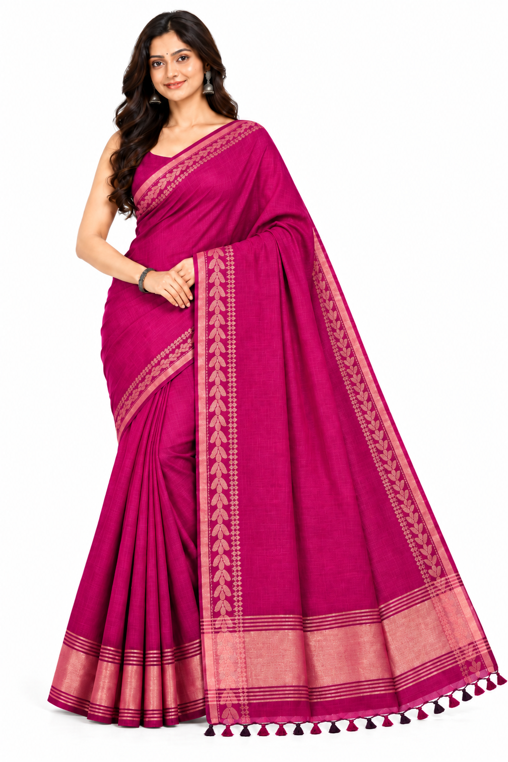 Women's Jacquard Cotton Blend Khadi Saree | Lightweight Ethnic Wear Saree for Daily Wear & Casual Outings - SBF2