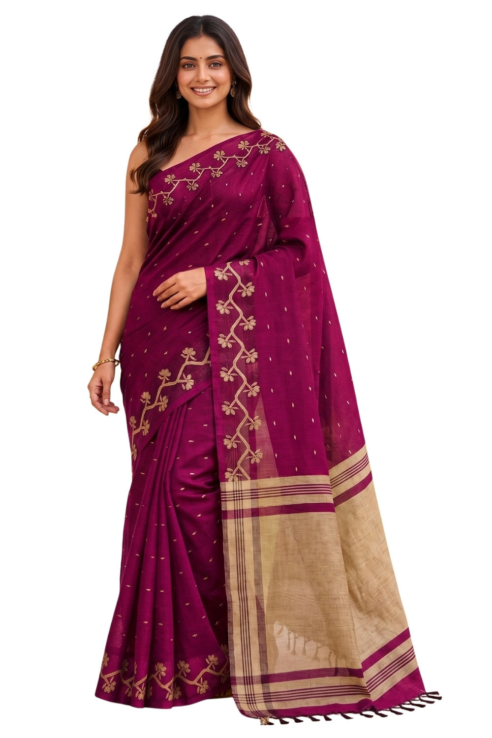 Naidu Hall Women's Magenta Khadi Cotton Blend Jacquard Saree with Blouse | Lightweight Ethnic Wear Saree - G475