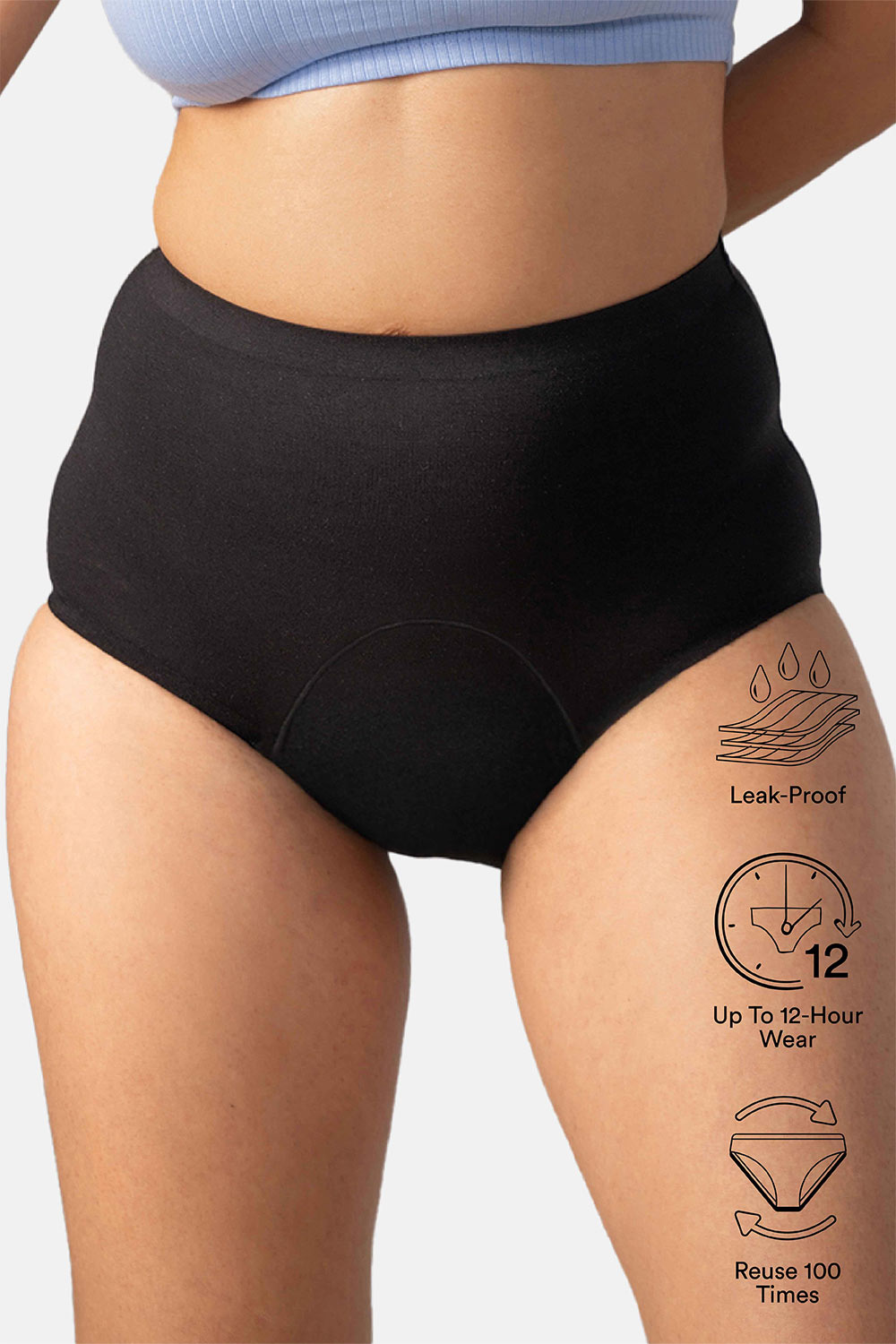 Mahina Reusable & Leak Proof Period Panty Black Modal High Rise Heavy Flow Pack of 1