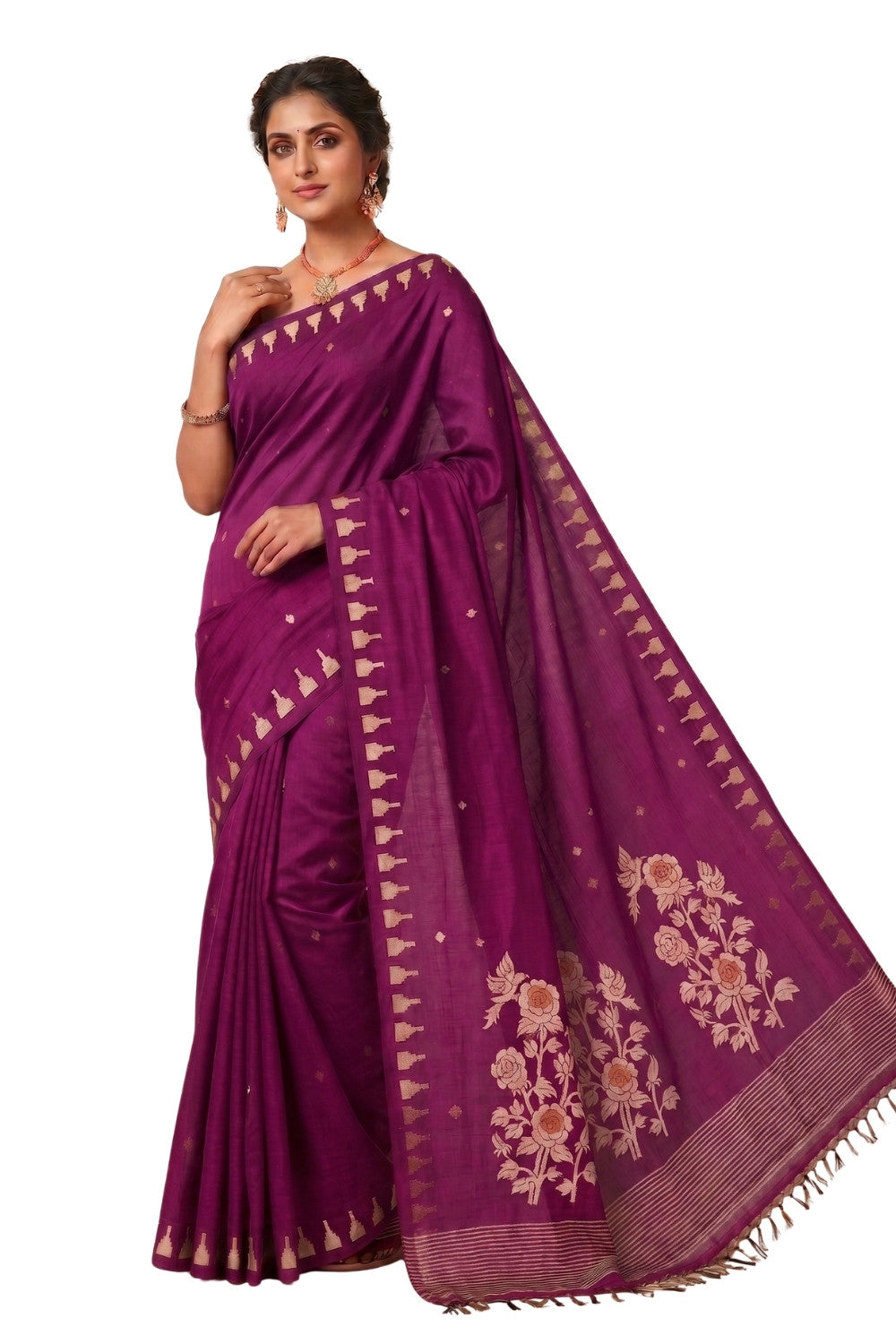 Naidu Hall Women's Magenta Khadi Cotton Blend Jacquard Saree with Blouse | Lightweight Ethnic Wear Saree - G533