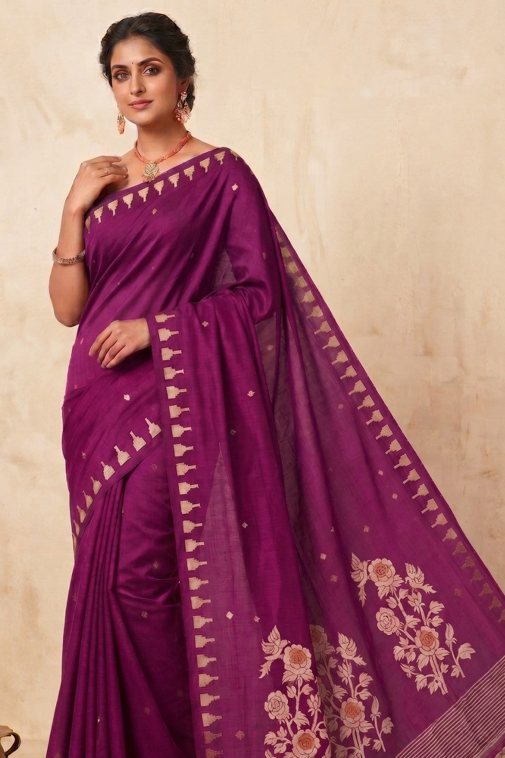 Naidu Hall Women's Magenta Khadi Cotton Blend Jacquard Saree with Blouse | Lightweight Ethnic Wear Saree - G533