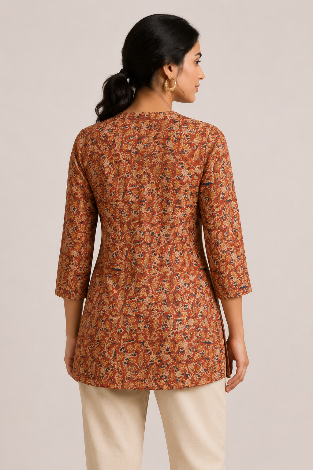 Women's Cotton Blend Printed Mandarin Collar Top | 3/4 Sleeve Casual Top for Women | Regular Fit Everyday Office & Casual Wear - JS25