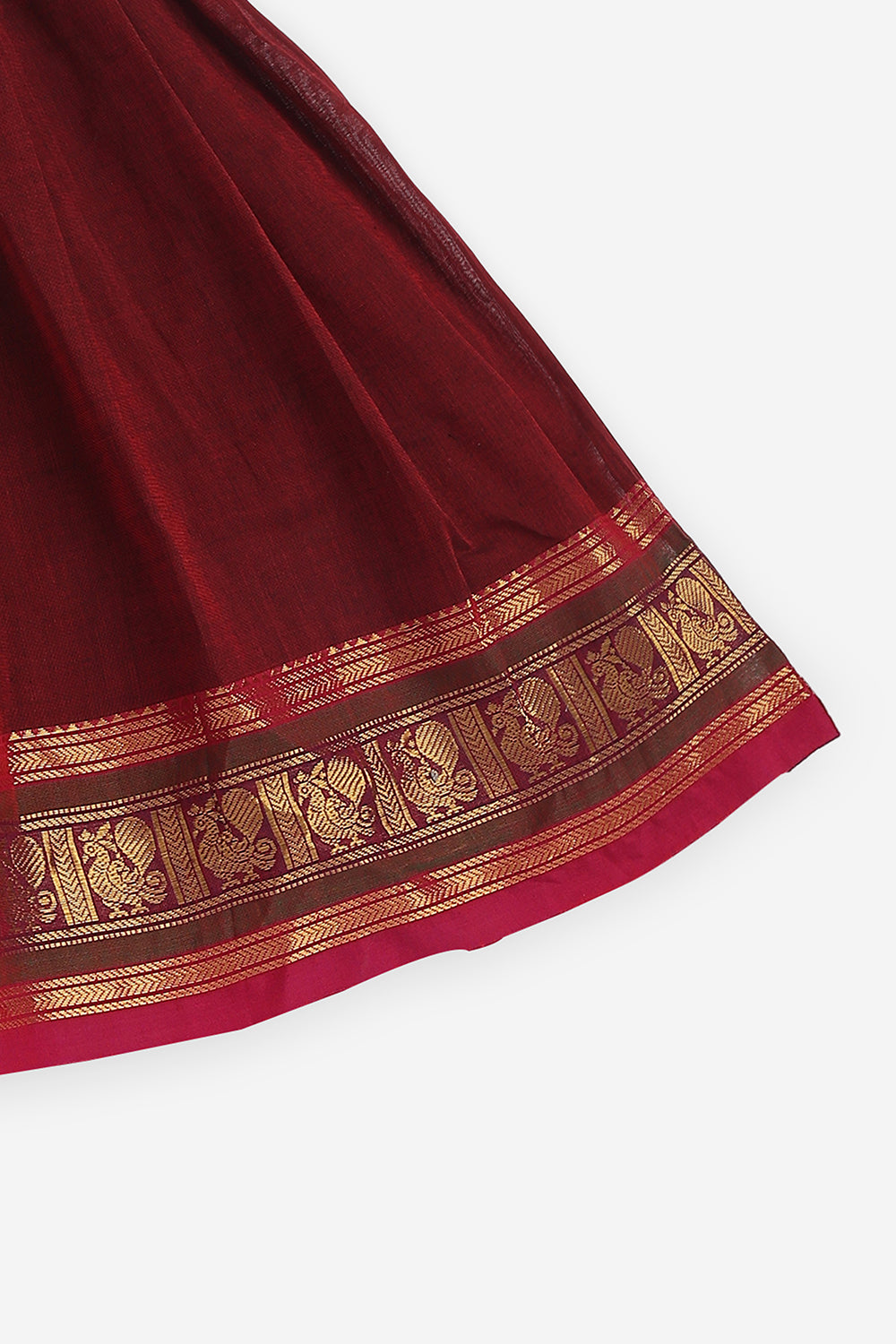Chittythalli Girls Handloom Kanchi Cotton Pavadai Set | Traditional Cotton Ethnic Wear for Girls | Puff Sleeve Pavadai Dress with Border Patch Work - PS19