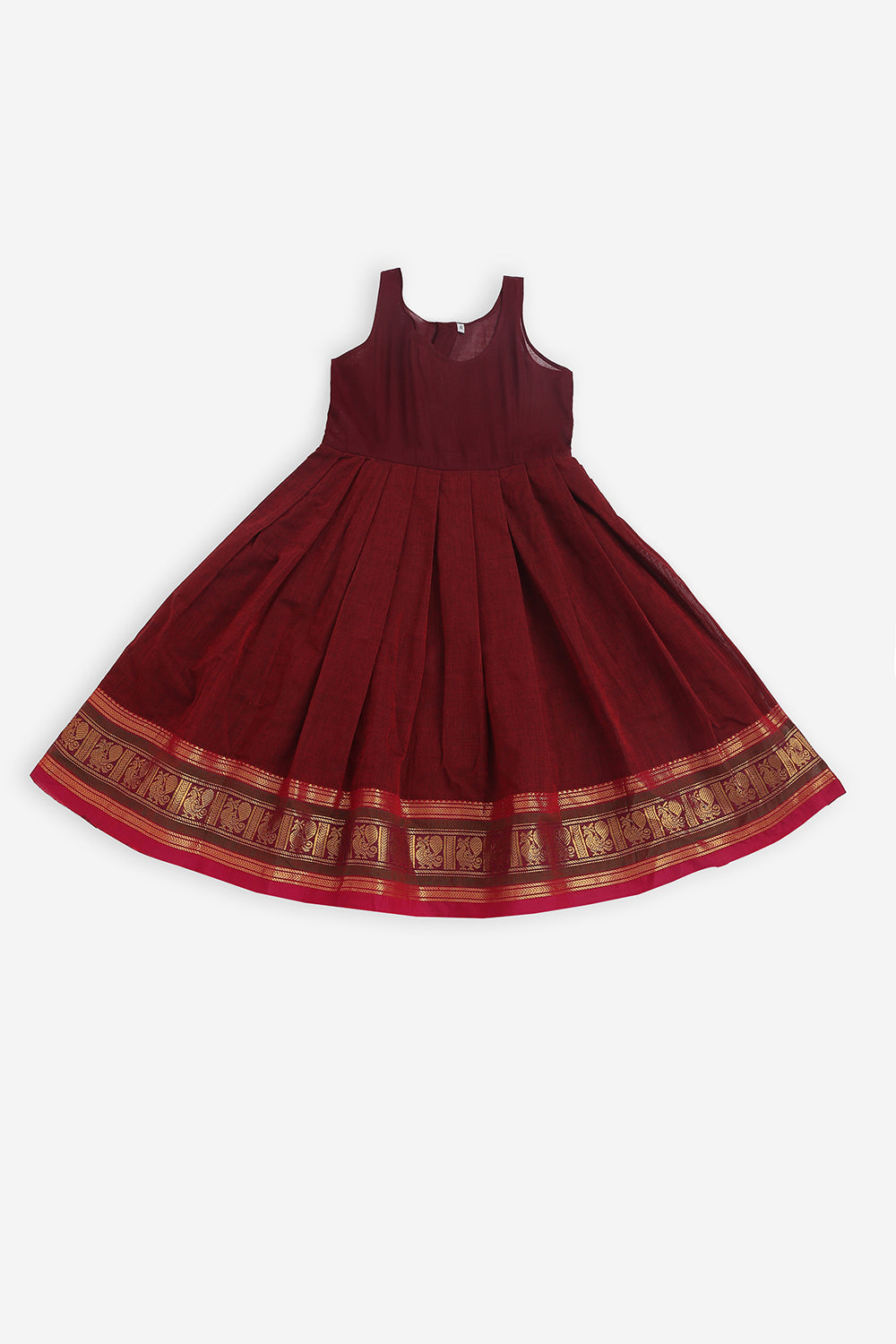 Chittythalli Girls Handloom Kanchi Cotton Pavadai Set | Traditional Cotton Ethnic Wear for Girls | Puff Sleeve Pavadai Dress with Border Patch Work - PS19