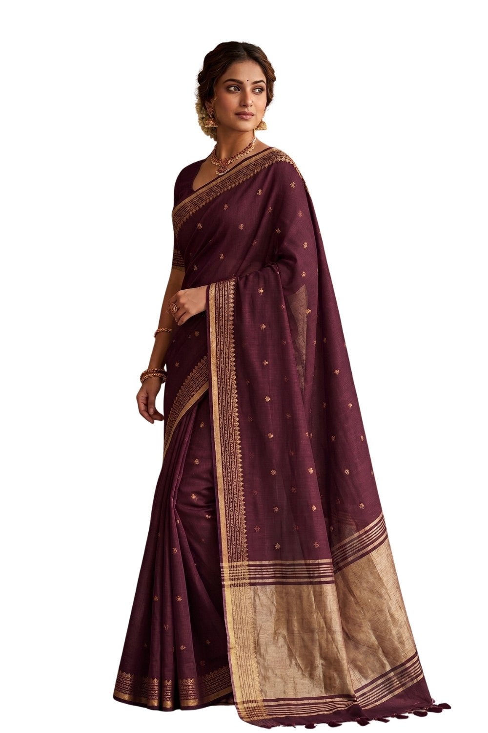 Naidu Hall Women's Maroon Khadi Cotton Blend Jacquard Saree with Blouse | Lightweight Ethnic Wear Saree - G501