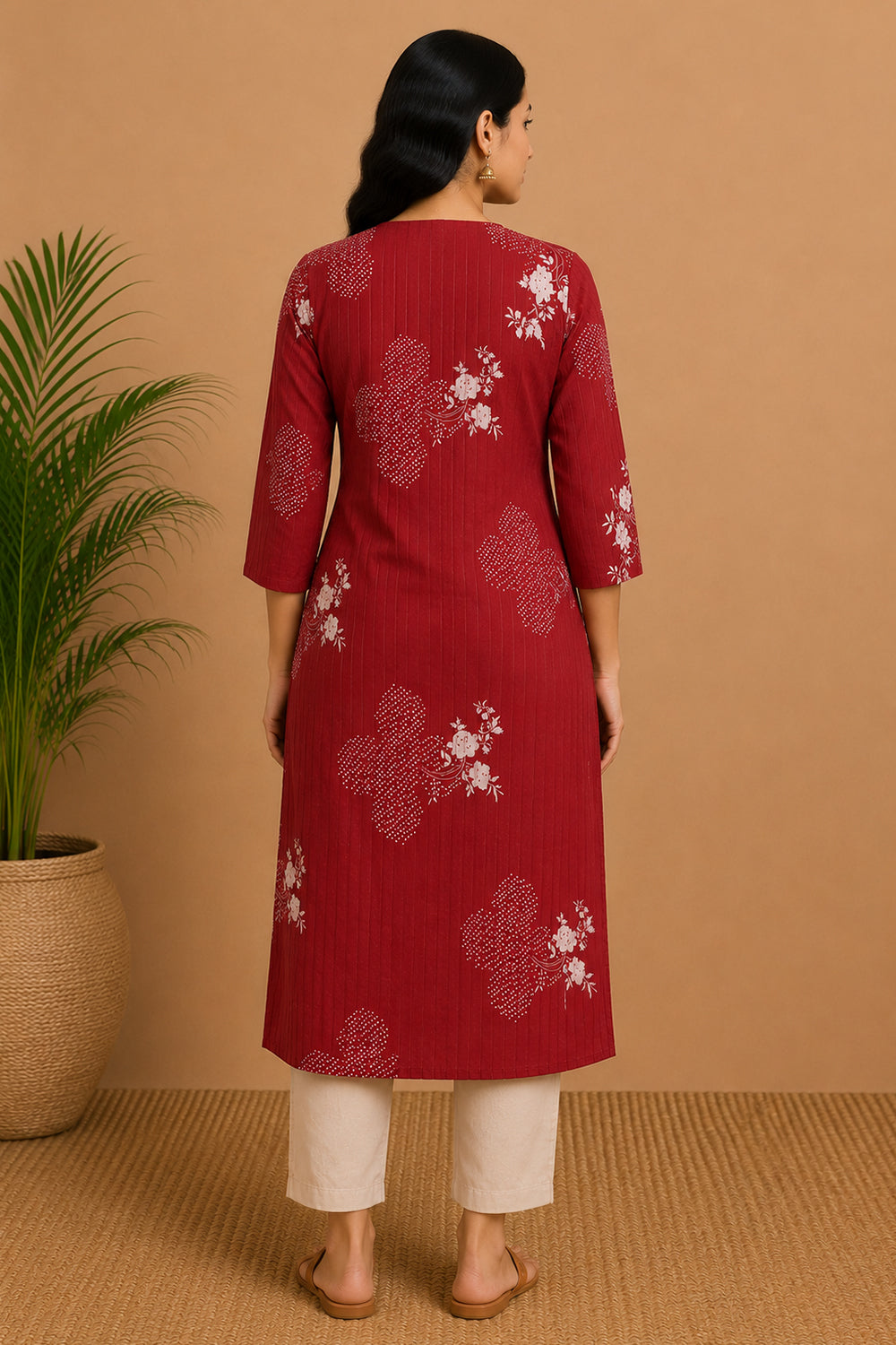 Women's Cotton Blend Printed Kurti | Round Neck 3/4 Sleeve Below Knee Kurti for Women | Regular Fit Ethnic Daily Wear Kurta - JS54