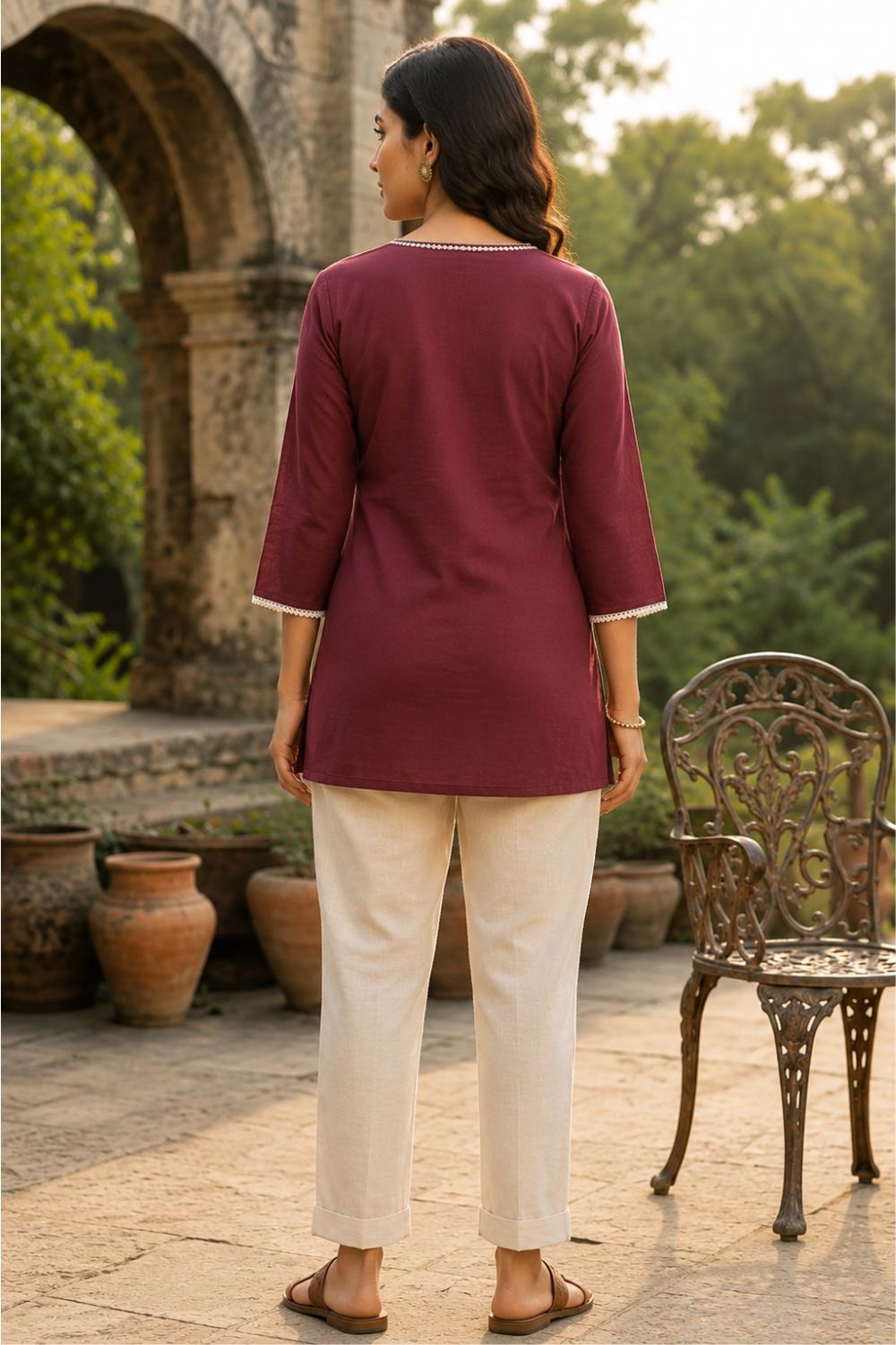 Women's Cotton Blend Embroidered Top | Round Neck 3/4 Sleeve Casual Top for Women | Regular Fit Everyday Office & Ethnic Wear - JS26