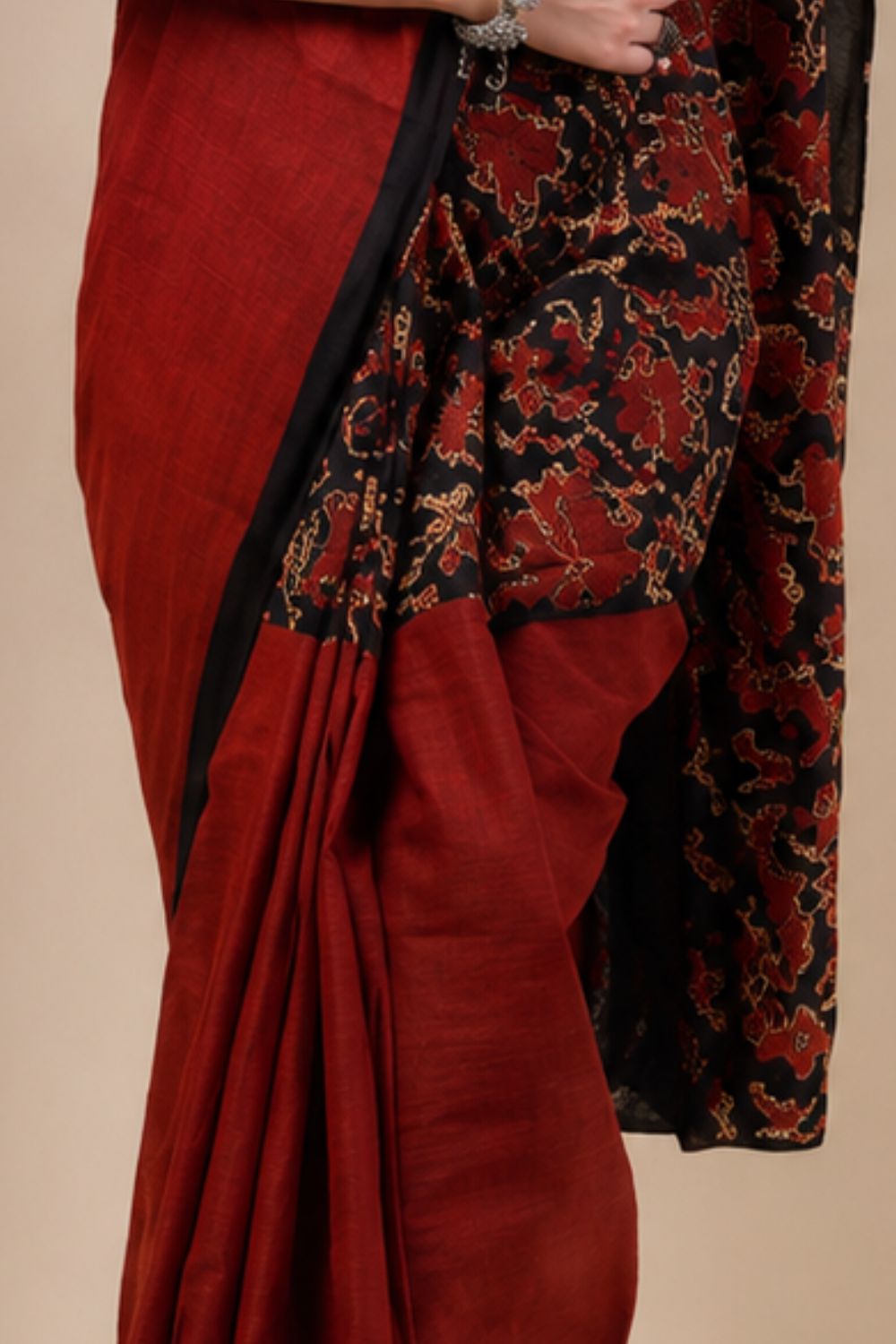 Naidu Hall Women's Brown Jaipur Print Cotton Blend Saree with Blouse | Lightweight Ethnic Wear Saree - WS06