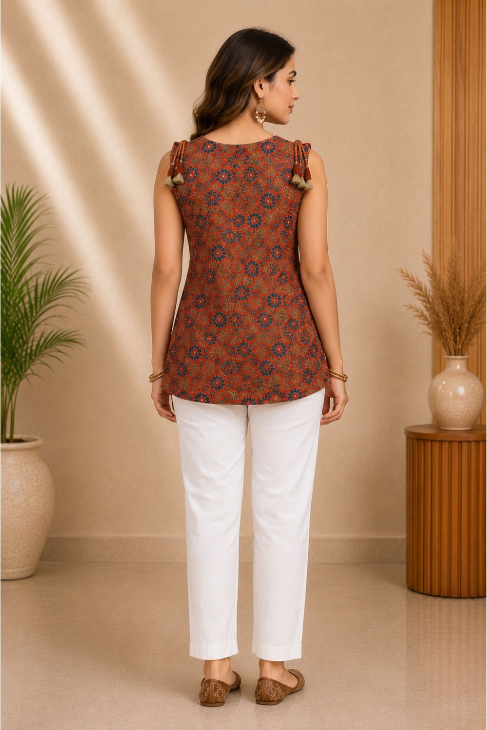 Women's Cotton Blend Printed Sleeveless Top | Round Neck Casual Top for Women | Regular Fit Everyday Fashion Top - JS23