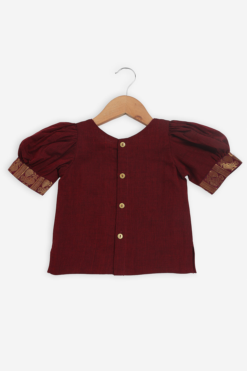Chittythalli Girls Handloom Kanchi Cotton Pavadai Set | Traditional Cotton Ethnic Wear for Girls | Puff Sleeve Pavadai Dress with Border Patch Work - PS19
