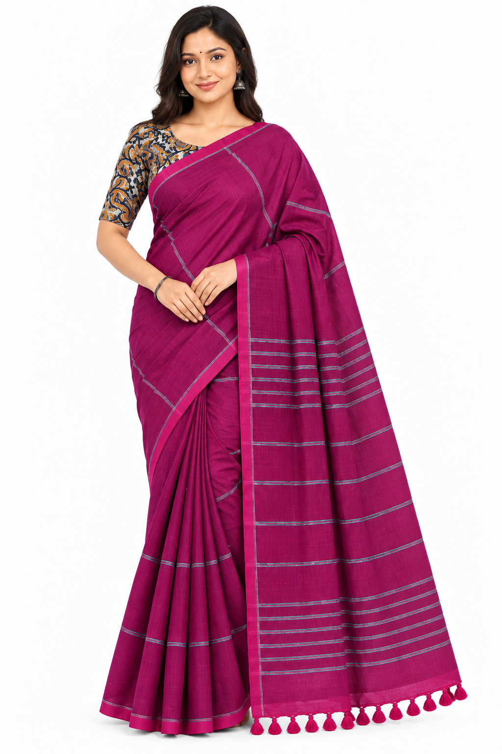 Women's Jacquard Cotton Blend Khadi Saree | Lightweight Ethnic Wear Saree for Daily Wear & Casual Outings - G470