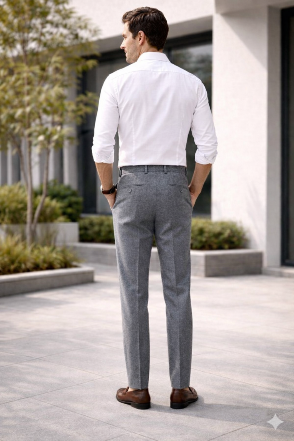 ENHANCE Men’s Cotton Stretch Formal Trousers – Regular Fit Office Wear Pants with Contrast Waistband & Coin Pocket | Classic Business Formal Pants for Men - Dark Grey - TM05