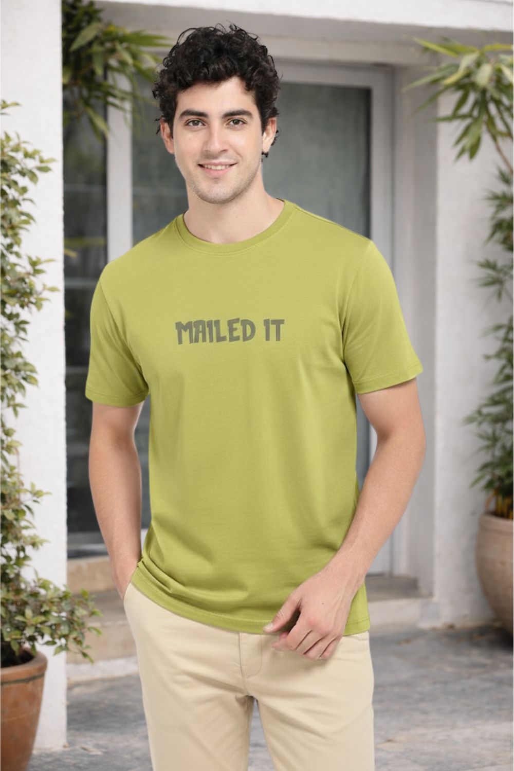 Enhance Men’s Cotton Graphic Printed T-Shirt | “Mailed It” Round Neck Half Sleeve Crew Neck Tee | Front & Back Print Skateboard Laptop Design | Everyday Casual Streetwear - Yellow - TG10