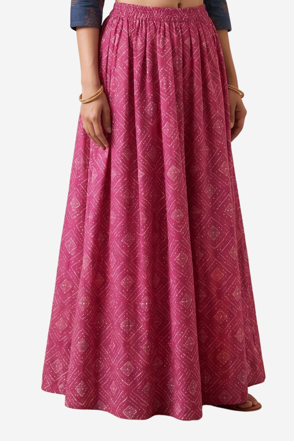 Mythri Bandhani Printed Flared Long Skirt for Women | Traditional Ethnic Maxi Skirt - SK05
