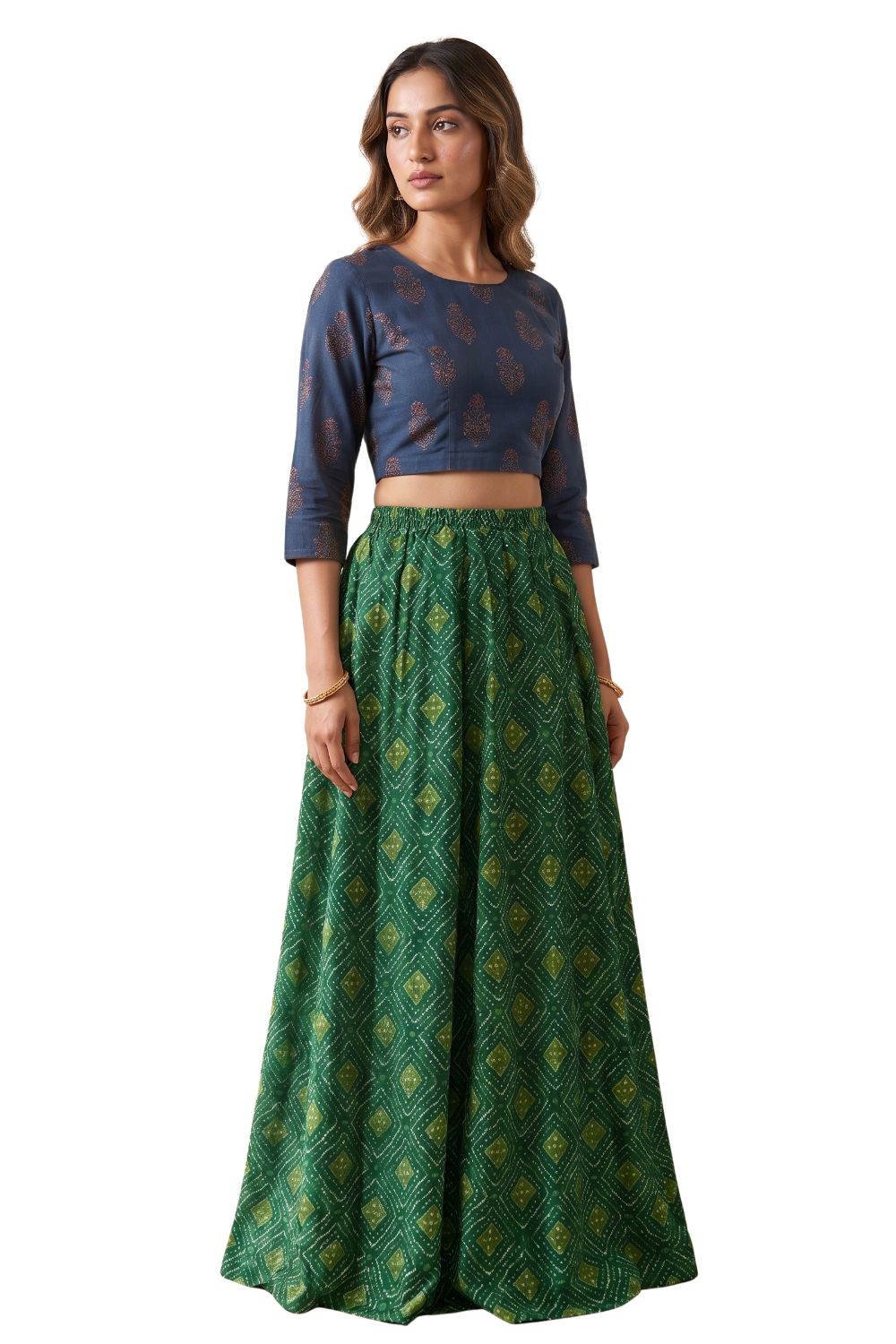 Mythri Bandhani Printed Flared Long Skirt for Women | Traditional Ethnic Maxi Skirt - SK05
