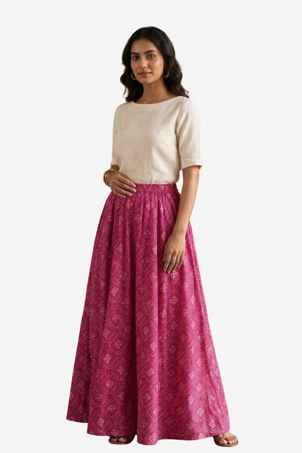 Mythri Bandhani Printed Flared Long Skirt for Women | Traditional Ethnic Maxi Skirt - SK05