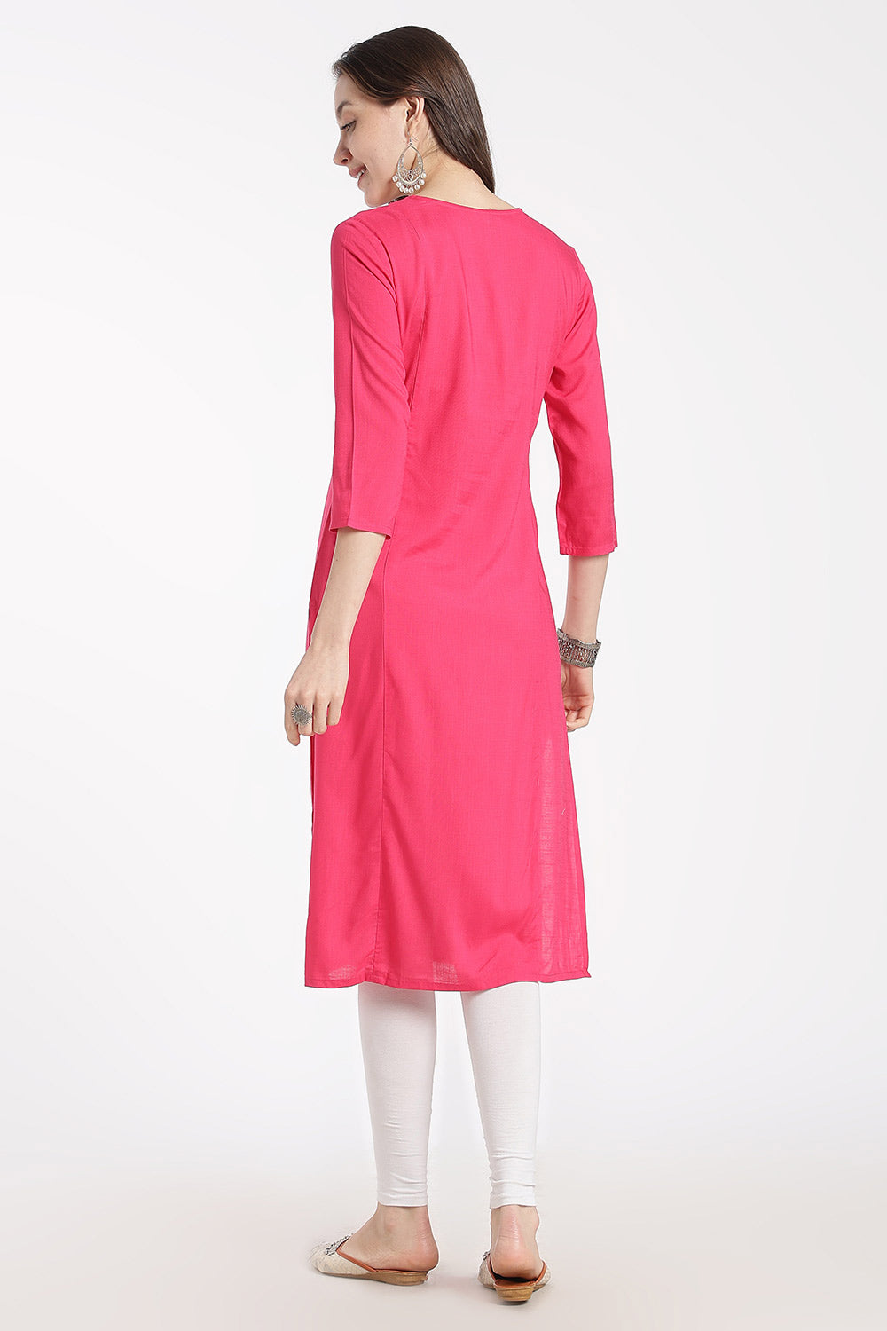 Mythri Rayon Kurti for Women – Regular Fit Embroidered Kurti with Round Neck V-Notch | Everyday Wear Kurta - RS09