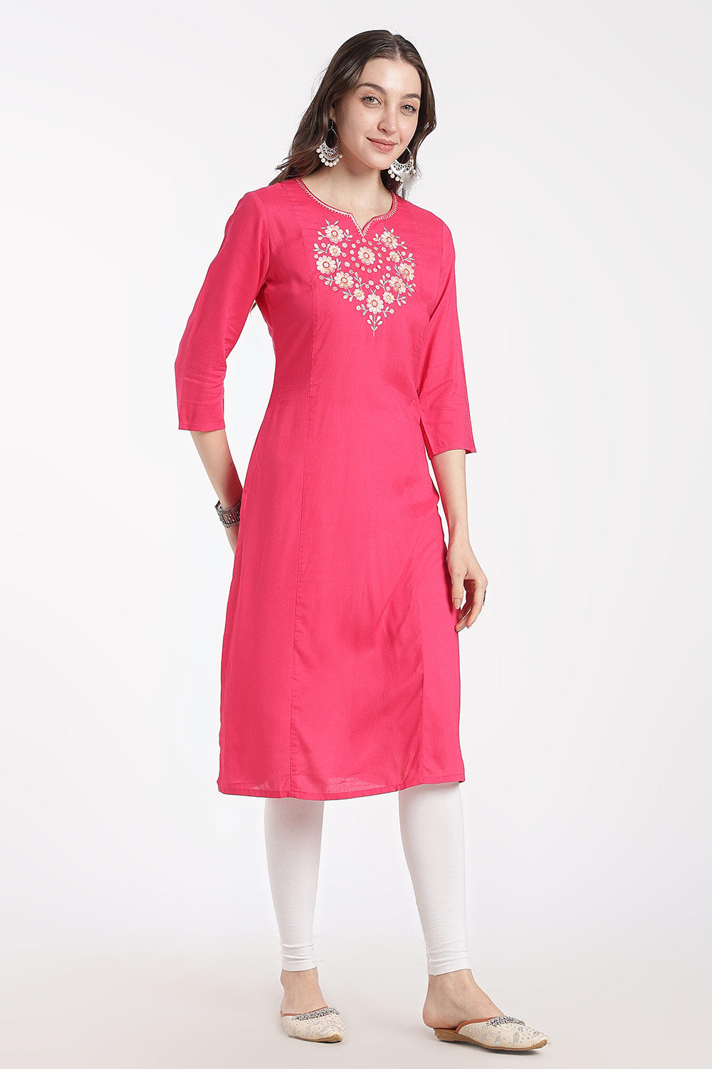 Mythri Rayon Kurti for Women – Regular Fit Embroidered Kurti with Round Neck V-Notch | Everyday Wear Kurta - RS09