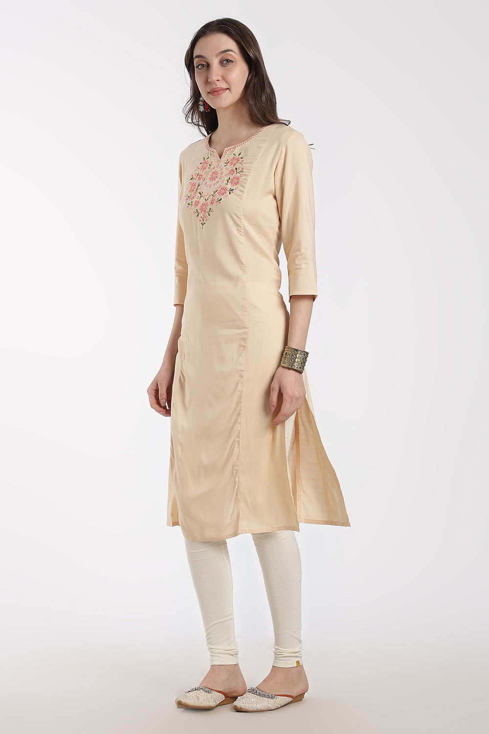 Mythri Rayon Kurti for Women – Regular Fit Embroidered Kurti with Round Neck V-Notch | Everyday Wear Kurta - RS09