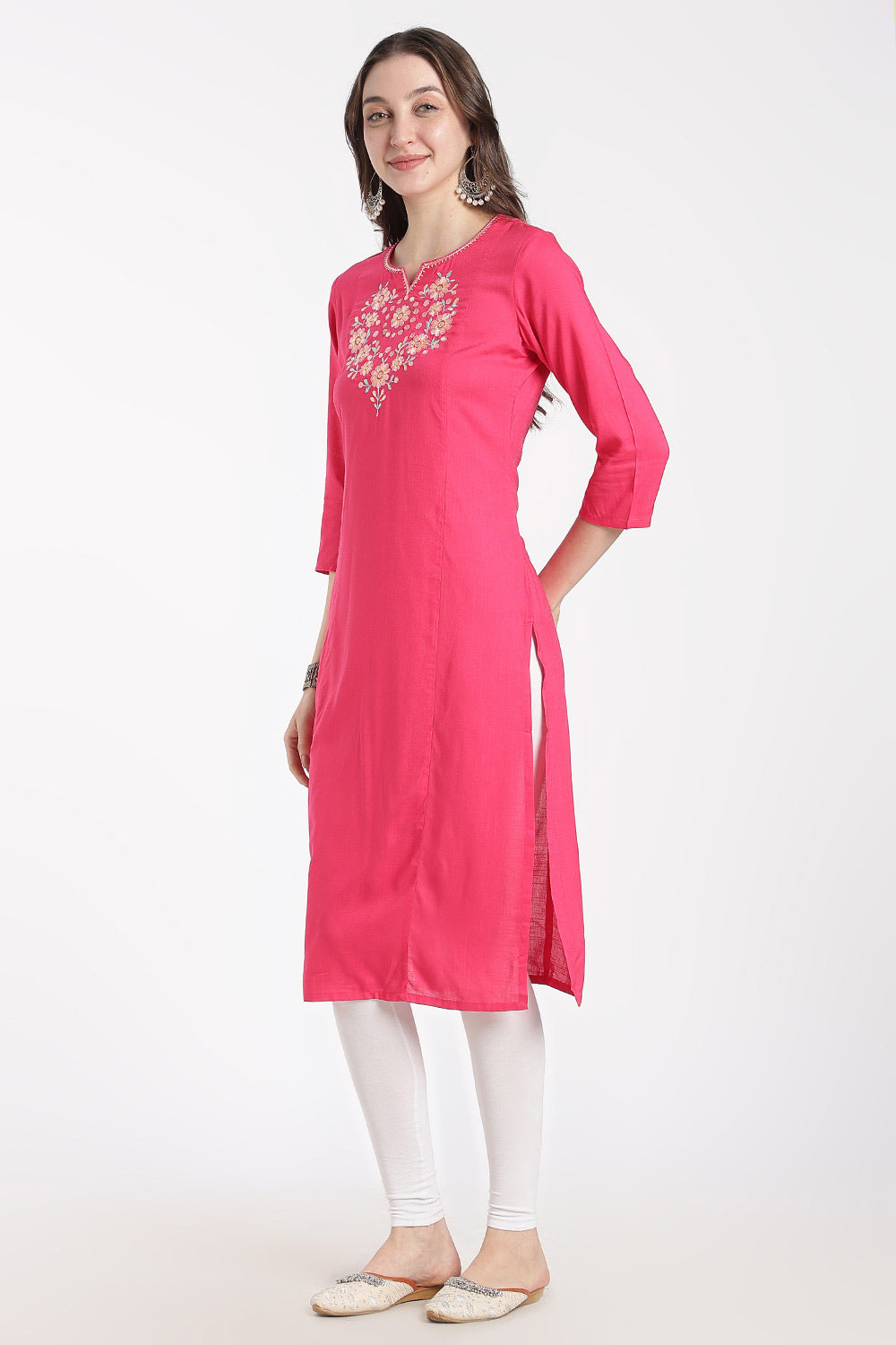 Mythri Rayon Kurti for Women – Regular Fit Embroidered Kurti with Round Neck V-Notch | Everyday Wear Kurta - RS09