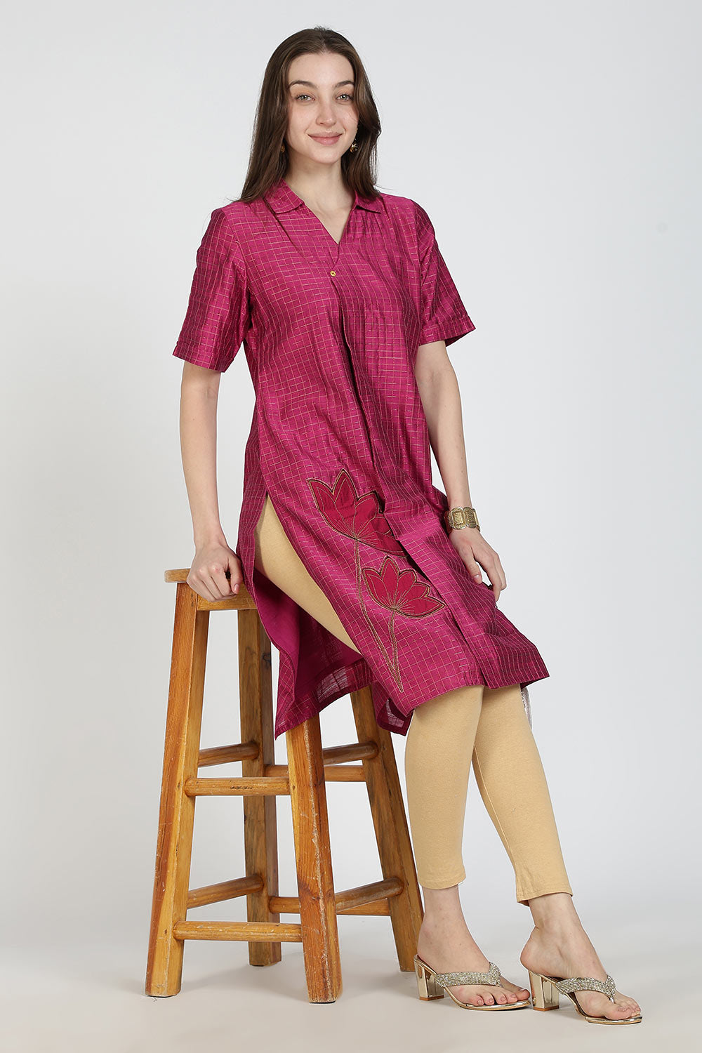 Mythri Women Cotton Blend A-Line Kurti – V Neck Paisley Printed Kurthi with Ladder Lace Inserts | Woven Occasional & Festive Wear Kurta - K112