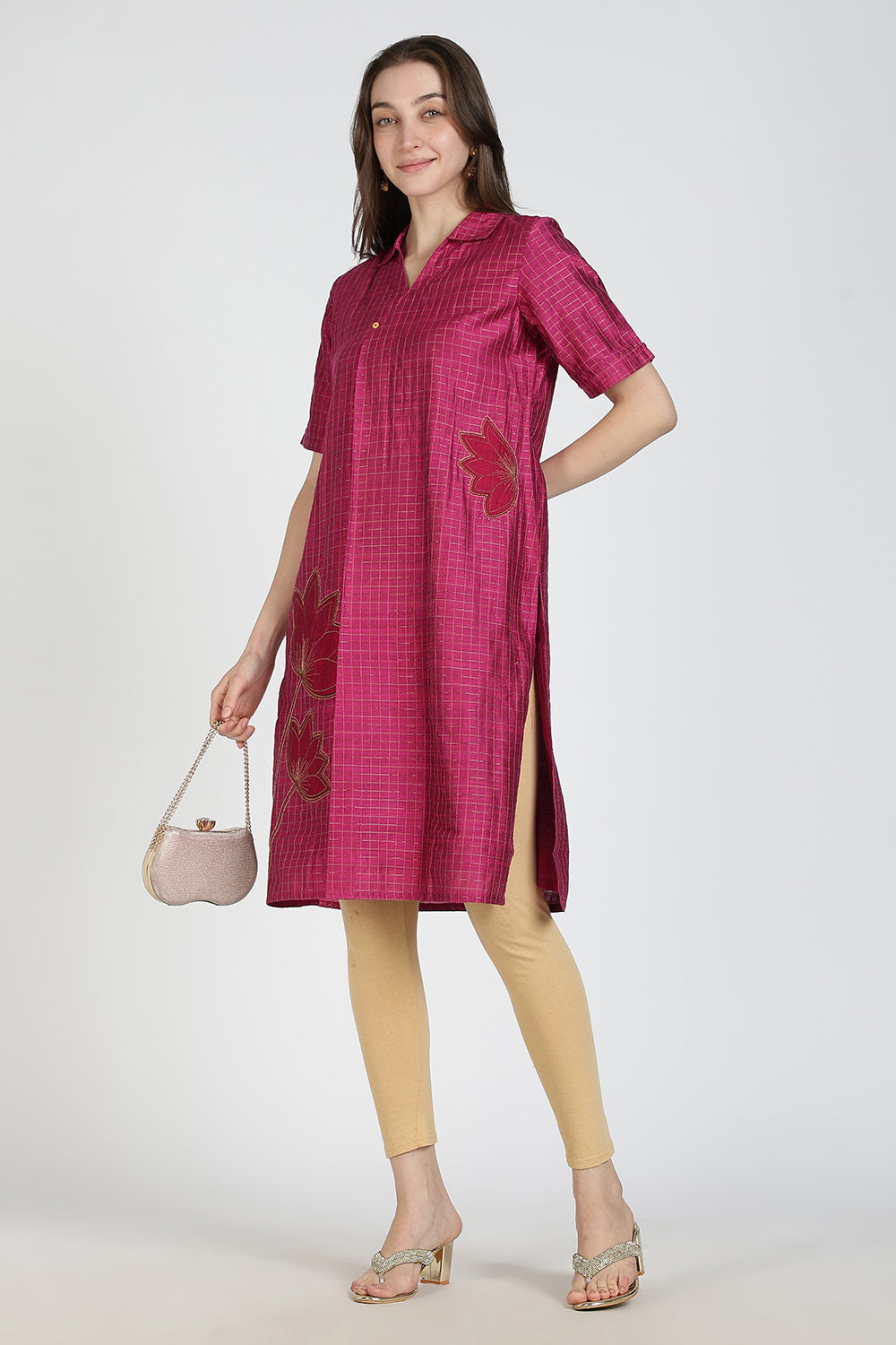 Mythri Women Cotton Blend A-Line Kurti – V Neck Paisley Printed Kurthi with Ladder Lace Inserts | Woven Occasional & Festive Wear Kurta - K112