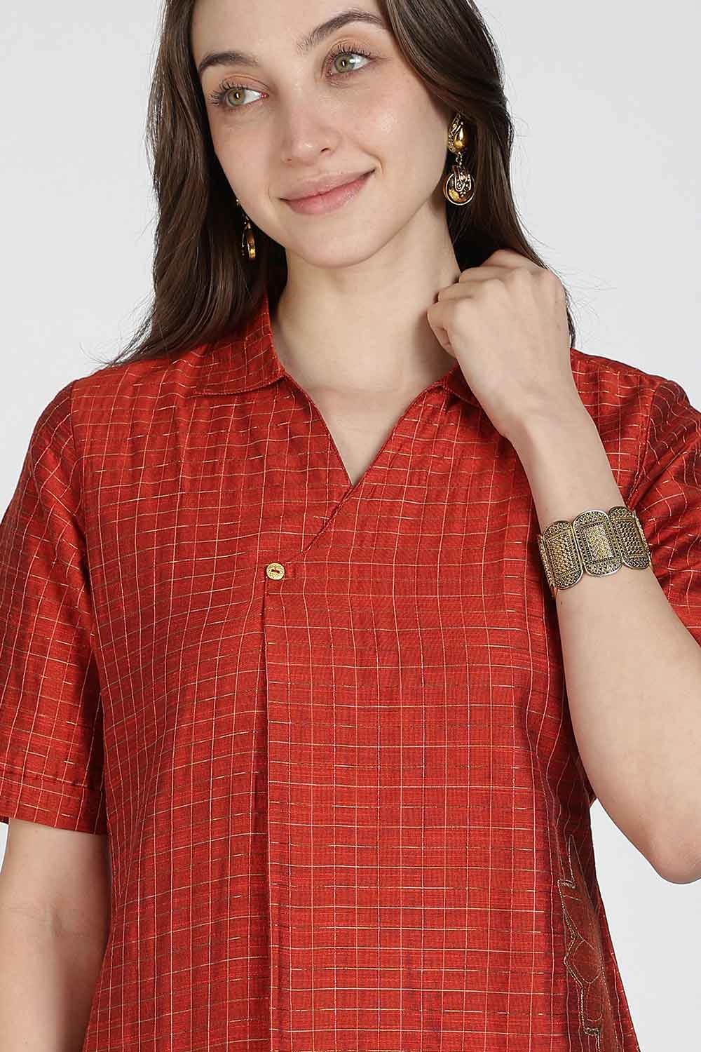 Mythri Women Cotton Blend A-Line Kurti – V Neck Paisley Printed Kurthi with Ladder Lace Inserts | Woven Occasional & Festive Wear Kurta - K112