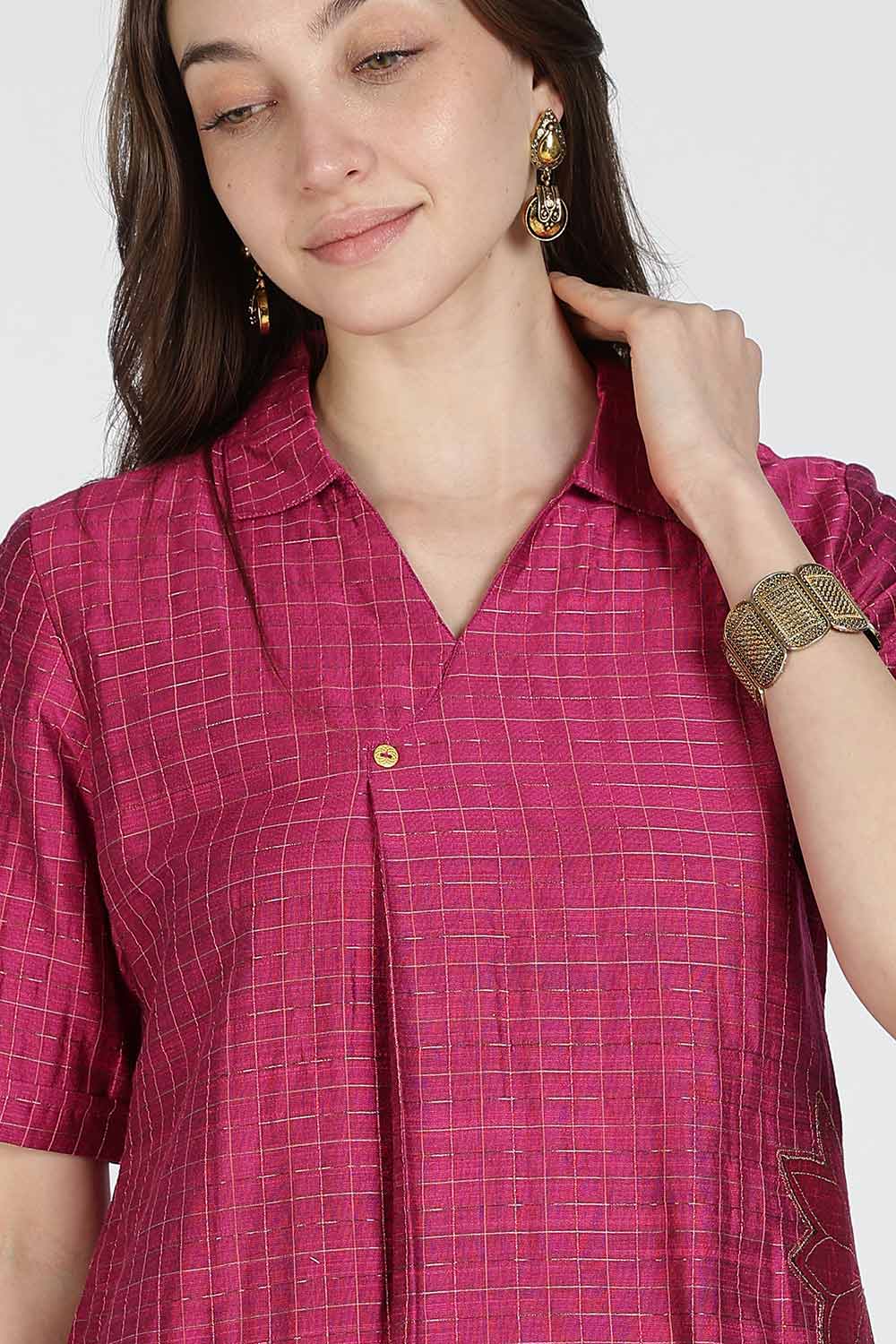 Mythri Women Cotton Blend A-Line Kurti – V Neck Paisley Printed Kurthi with Ladder Lace Inserts | Woven Occasional & Festive Wear Kurta - K112