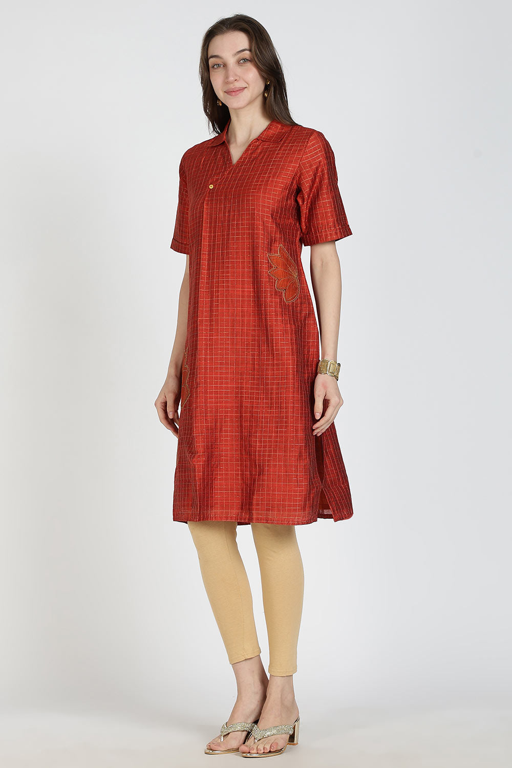 Mythri Women Cotton Blend A-Line Kurti – V Neck Paisley Printed Kurthi with Ladder Lace Inserts | Woven Occasional & Festive Wear Kurta - K112