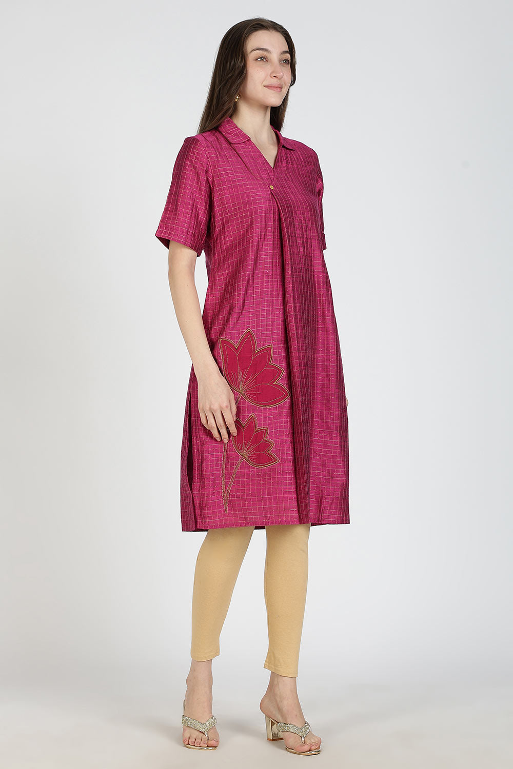 Mythri Women Cotton Blend A-Line Kurti – V Neck Paisley Printed Kurthi with Ladder Lace Inserts | Woven Occasional & Festive Wear Kurta - K112
