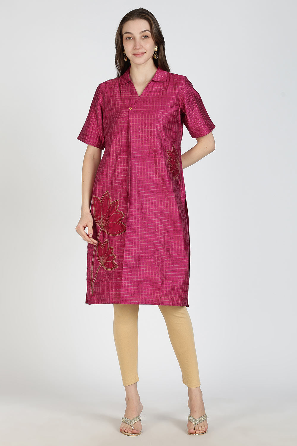 Mythri Women Cotton Blend A-Line Kurti – V Neck Paisley Printed Kurthi with Ladder Lace Inserts | Woven Occasional & Festive Wear Kurta - K112