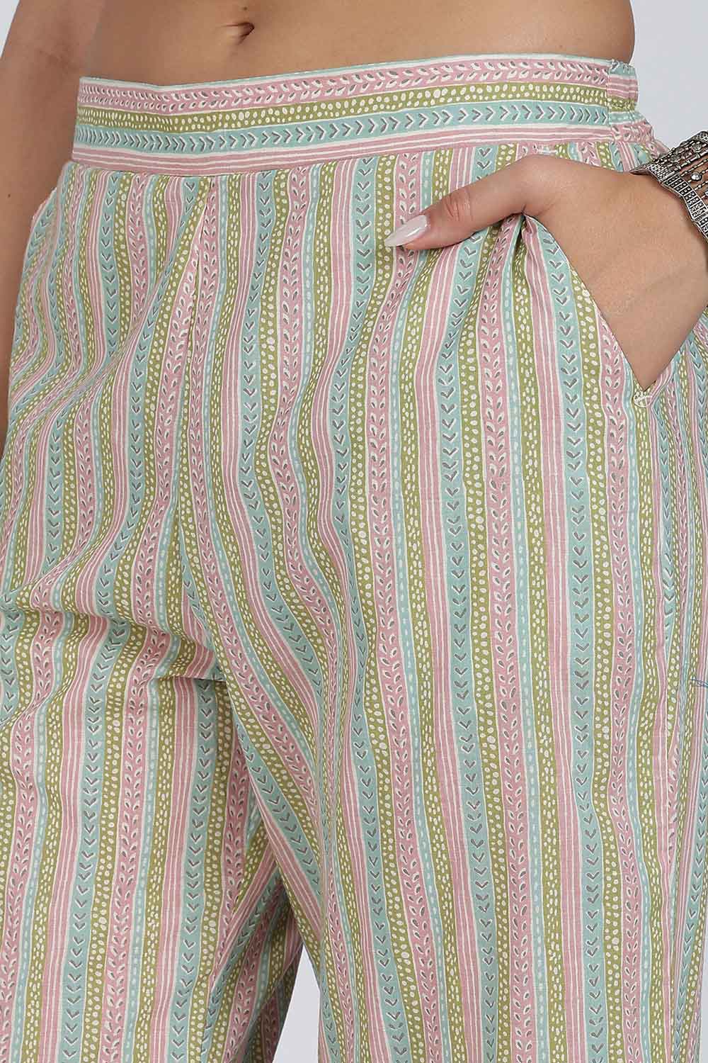 Mythri Women Cotton Floral Printed Kurti Set – Mandarin Collar Split V-Neck A-Line Kurta with Straight Pants | Everyday Wear Ethnic Co-ord Set - KS02