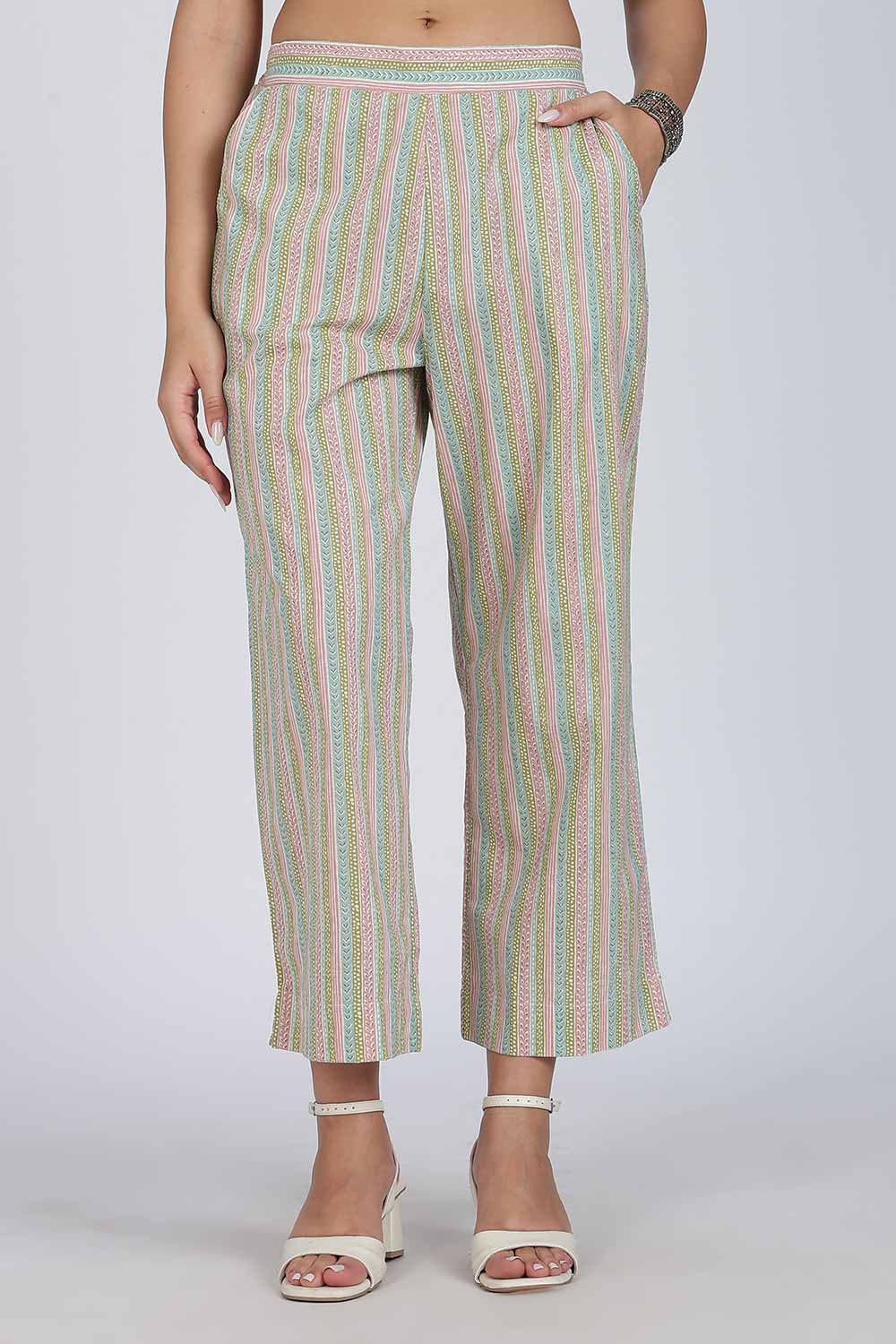 Mythri Women Cotton Floral Printed Kurti Set – Mandarin Collar Split V-Neck A-Line Kurta with Straight Pants | Everyday Wear Ethnic Co-ord Set - KS02