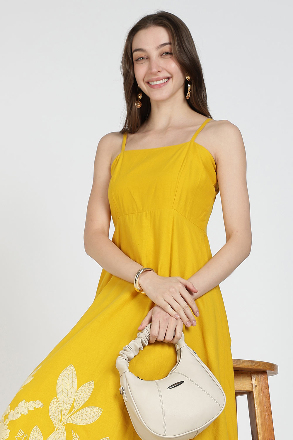 Mythri Women Cotton Strap Dress with Placement Print – Back Criss Cross Tie-Up | Regular Fit Woven Summer Dress | Casual & Occasional Wear - DR11