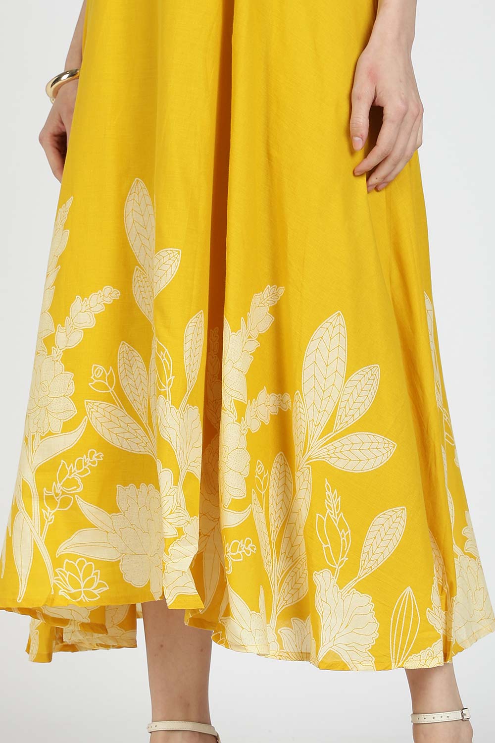 Mythri Women Cotton Strap Dress with Placement Print – Back Criss Cross Tie-Up | Regular Fit Woven Summer Dress | Casual & Occasional Wear - DR11