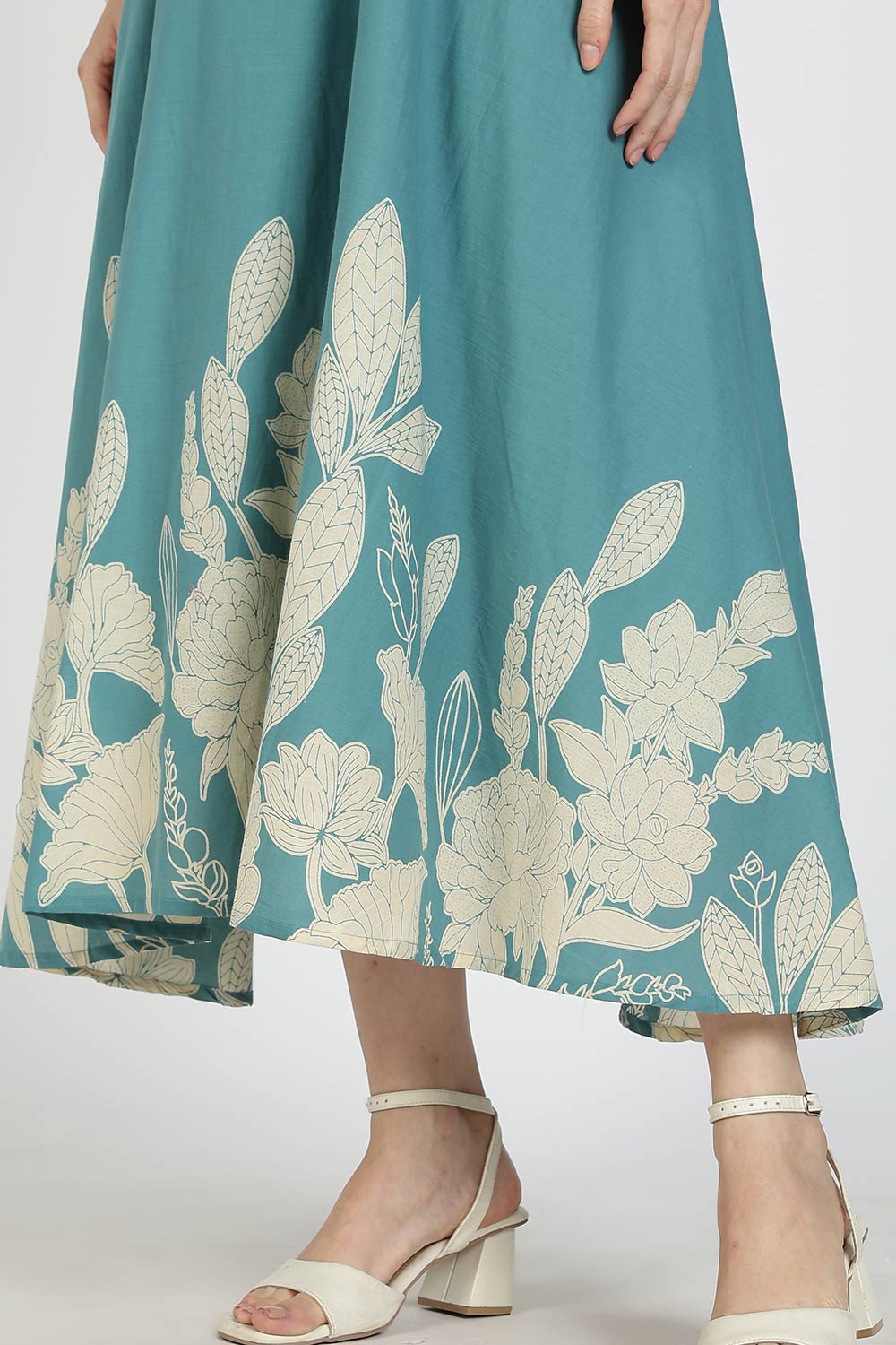 Mythri Women Cotton Strap Dress with Placement Print – Back Criss Cross Tie-Up | Regular Fit Woven Summer Dress | Casual & Occasional Wear - DR11