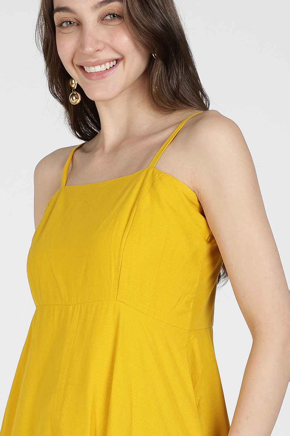 Mythri Women Cotton Strap Dress with Placement Print – Back Criss Cross Tie-Up | Regular Fit Woven Summer Dress | Casual & Occasional Wear - DR11