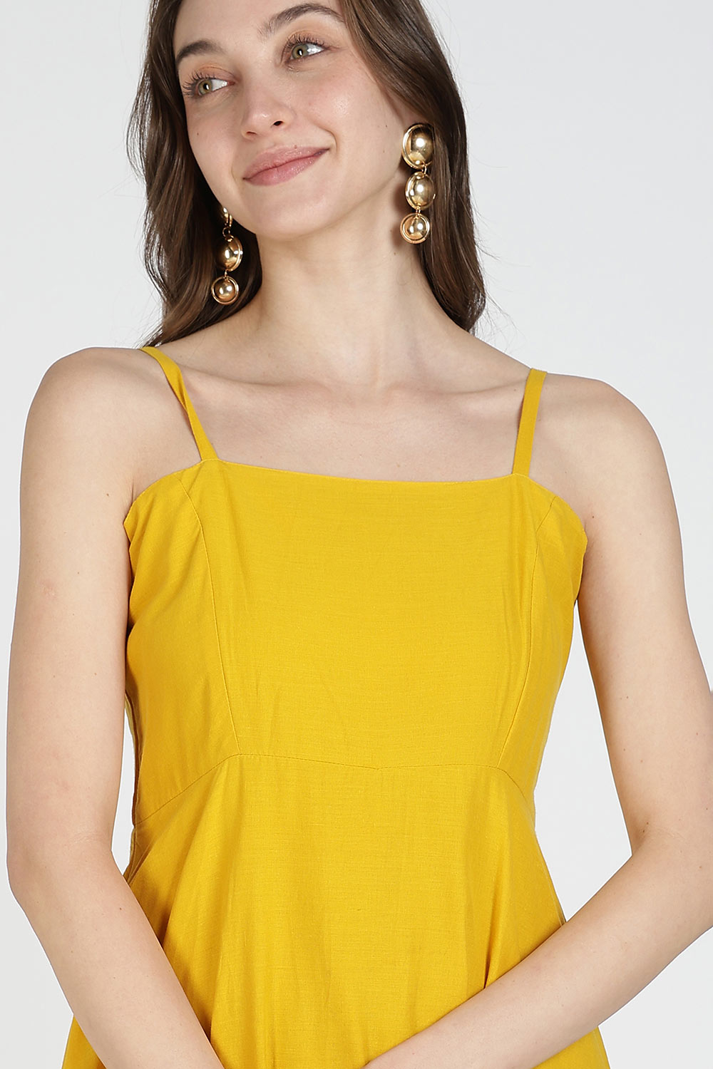 Mythri Women Cotton Strap Dress with Placement Print – Back Criss Cross Tie-Up | Regular Fit Woven Summer Dress | Casual & Occasional Wear - DR11