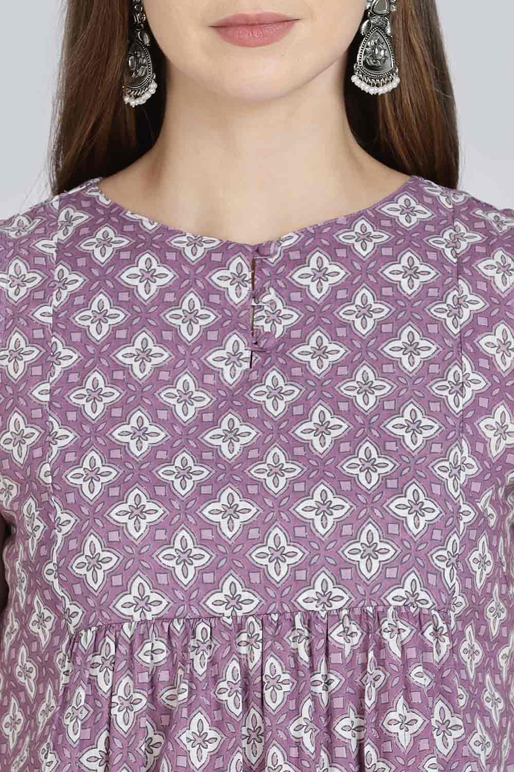 Mythri Women’s Cotton A-Line Casual Top | Floral Butta Print Sleeveless Top with Potli Button V-Slit Neck - TO37