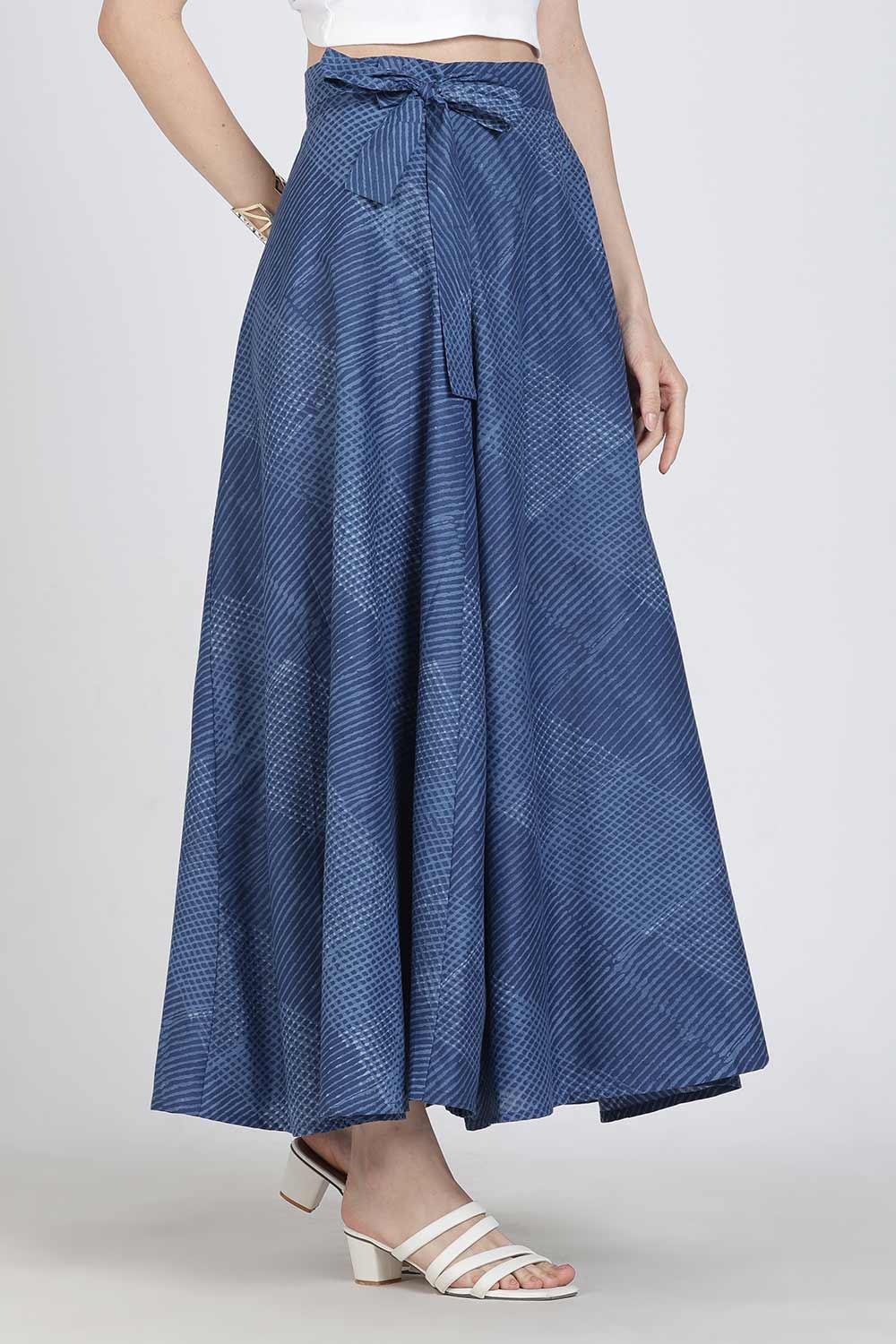 Mythri Women’s Cotton Blend Geometric Printed Wrap Skirt | Tie-Up Closure, Everyday Wear - Blue -1 - SK07