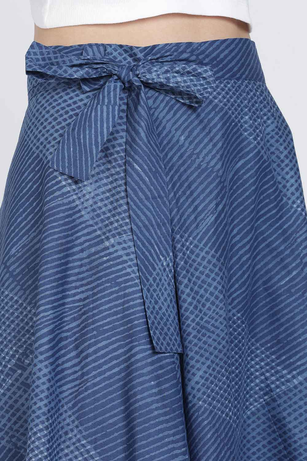 Mythri Women’s Cotton Blend Geometric Printed Wrap Skirt | Tie-Up Closure, Everyday Wear - Blue -1 - SK07