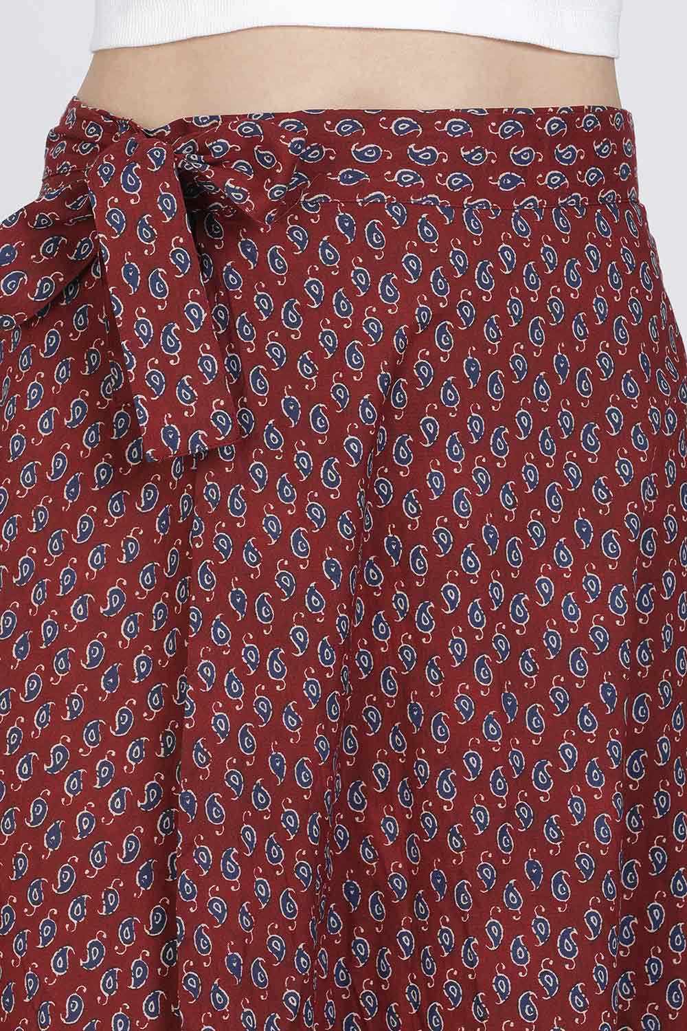 Mythri Women’s Cotton Blend Geometric Printed Wrap Skirt | Tie-Up Closure, Everyday Wear - Red -2 - SK07