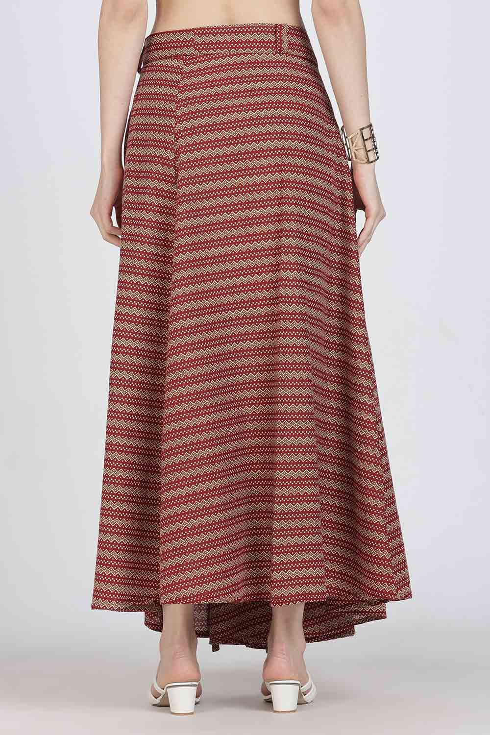 Mythri Women’s Cotton Blend Geometric Printed Wrap Skirt | Tie-Up Closure, Everyday Wear - Red -3 - SK07