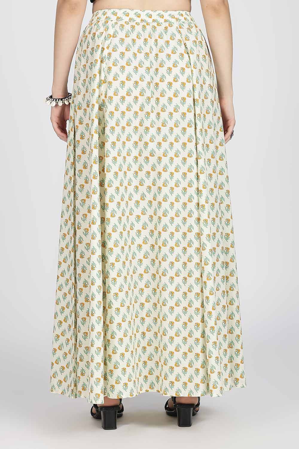 Mythri Women’s Cotton Blend Jaipur Print Skirt | Free Size Woven Full Skirt for Everyday Wear - Yellow - SK05