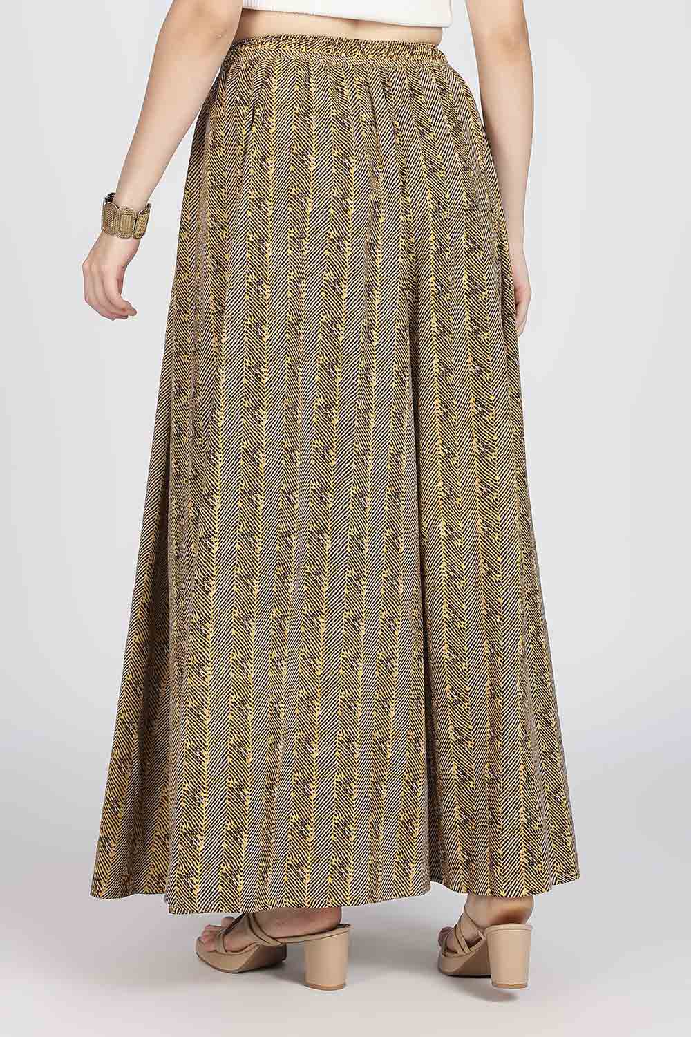 Mythri Women’s Cotton Blend Jaipur Print Skirt | Free Size Woven Full Skirt for Everyday Wear - Mustard - SK05