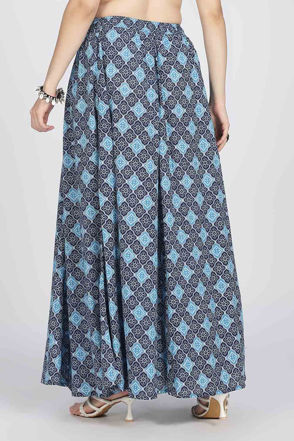 Mythri Women’s Cotton Blend Jaipur Print Skirt | Free Size Woven Full Skirt for Everyday Wear - Navy Blue - SK05