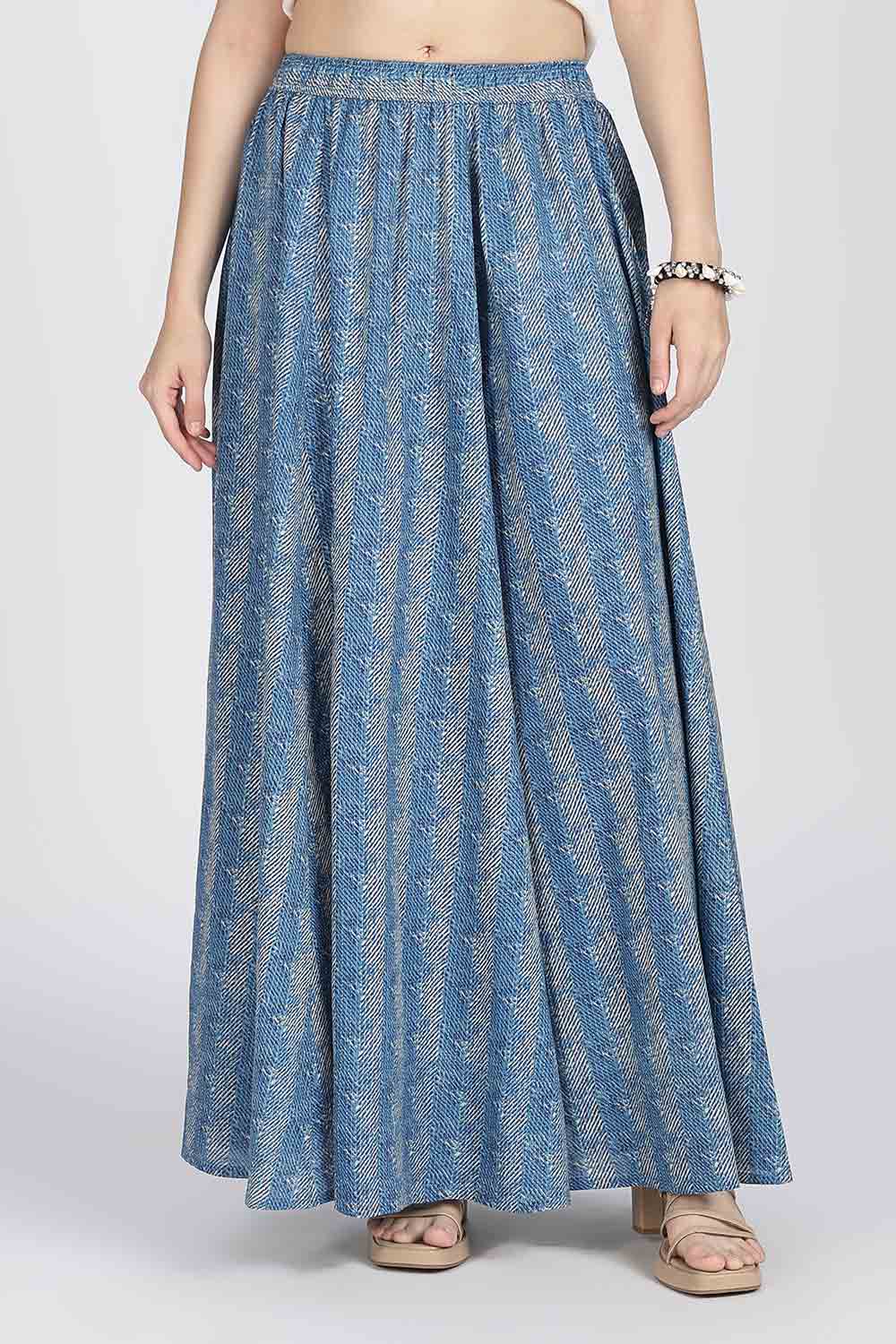 Mythri Women’s Cotton Blend Jaipur Print Skirt | Free Size Woven Full Skirt for Everyday Wear - Blue - SK05
